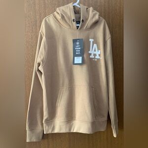 47 MLB Youth Pocket Los Angeles Dodgers Logo Khaki Hoodie
